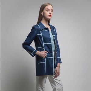Graphic Linen Navy Car Coat Jacket